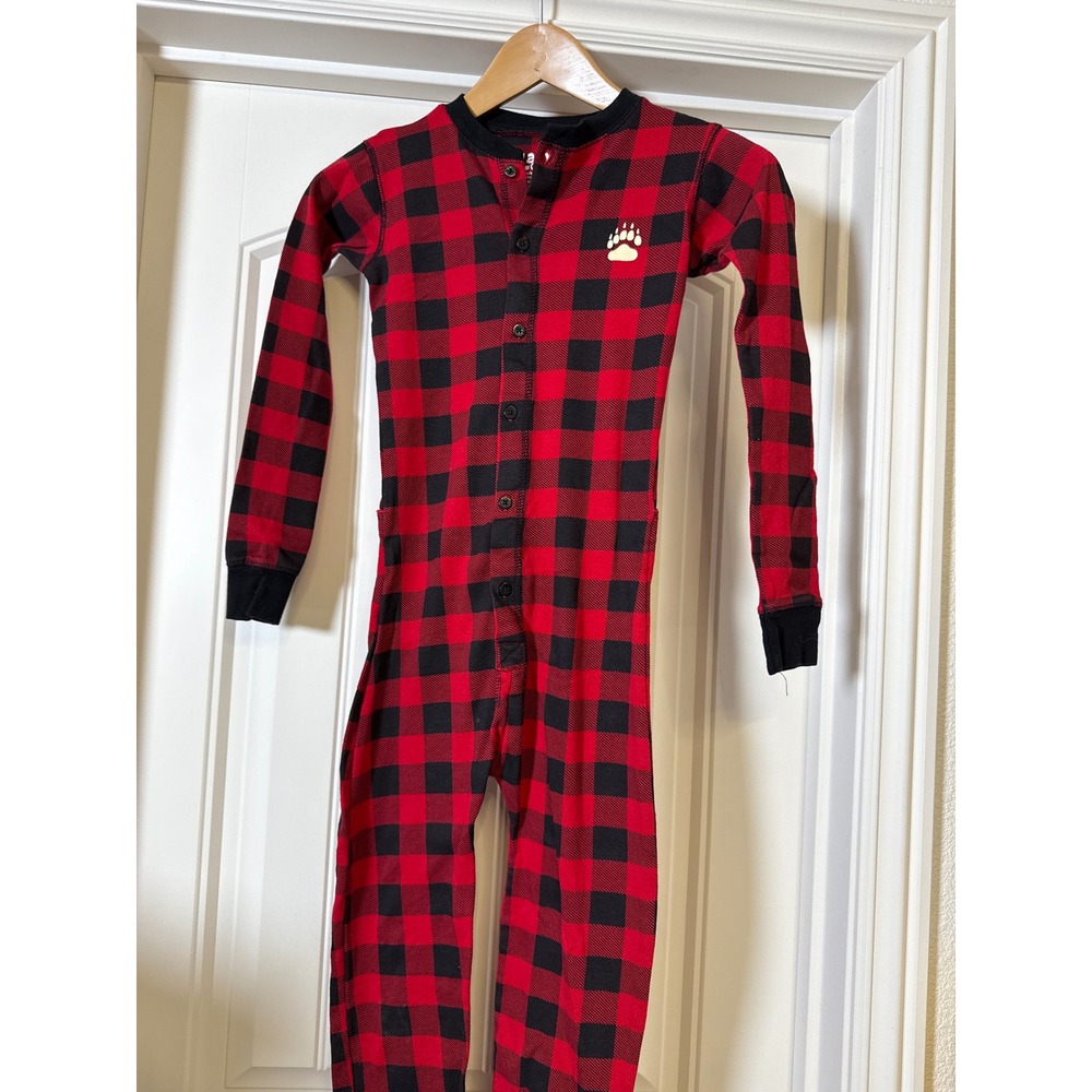 Lazy‎ One Kids Red Black Buffalo Plaid Bear Cheeks One Piece Pajamas Size 10